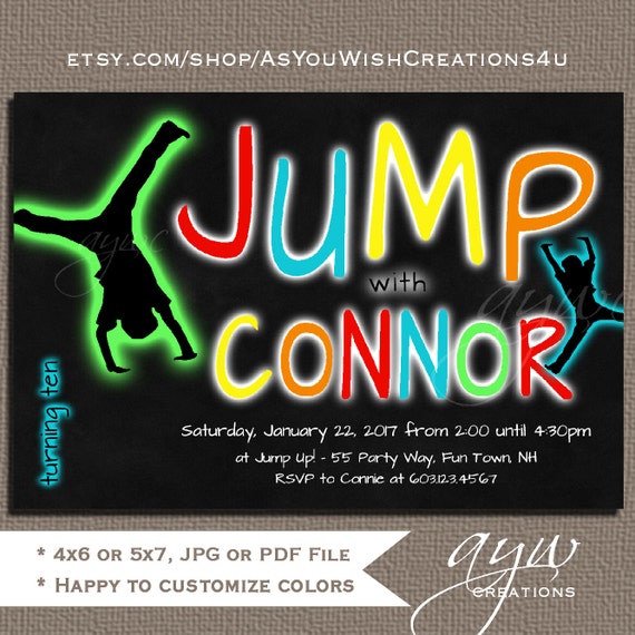 jump birthday party invitations trampoline invitation party etsy