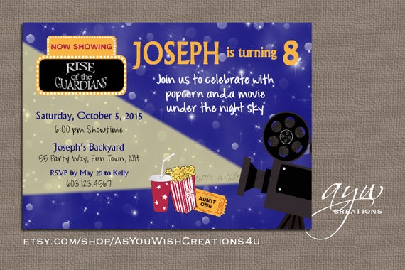 Movie Birthday Invitation Movie Party Invitation Outside Movie ...