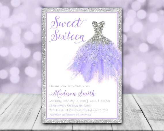 Personalised Blue and Silver Sweet 16 Birthday Party Invites inc Envelopes SE4 