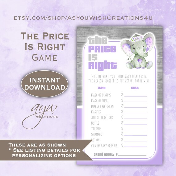 Price is Right Baby Shower Game Girl, Elephant Baby Shower Decorations Girl - DOWNLOAD - Elephant Decor Price is Right Game - ESJPUR Il_570xn