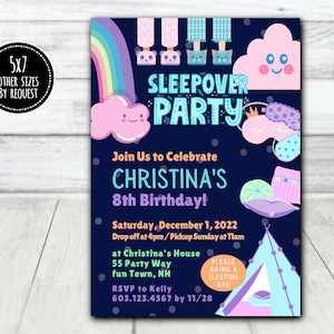 Pajama Party Sleepover Birthday Party Invitation - Slumber Party Invite - Girls Birthday Party Invitation, Teepee Tent, Printable - SLUMBER2