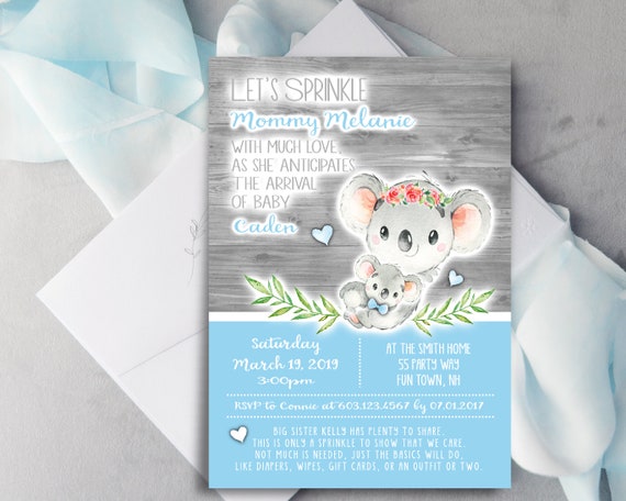 Koala Bear Baby Sprinkle Invitation Boy Mom And Baby Shower Invite Printable Invitation On A Wood Background By Asyouwishcreations4u Catch My Party