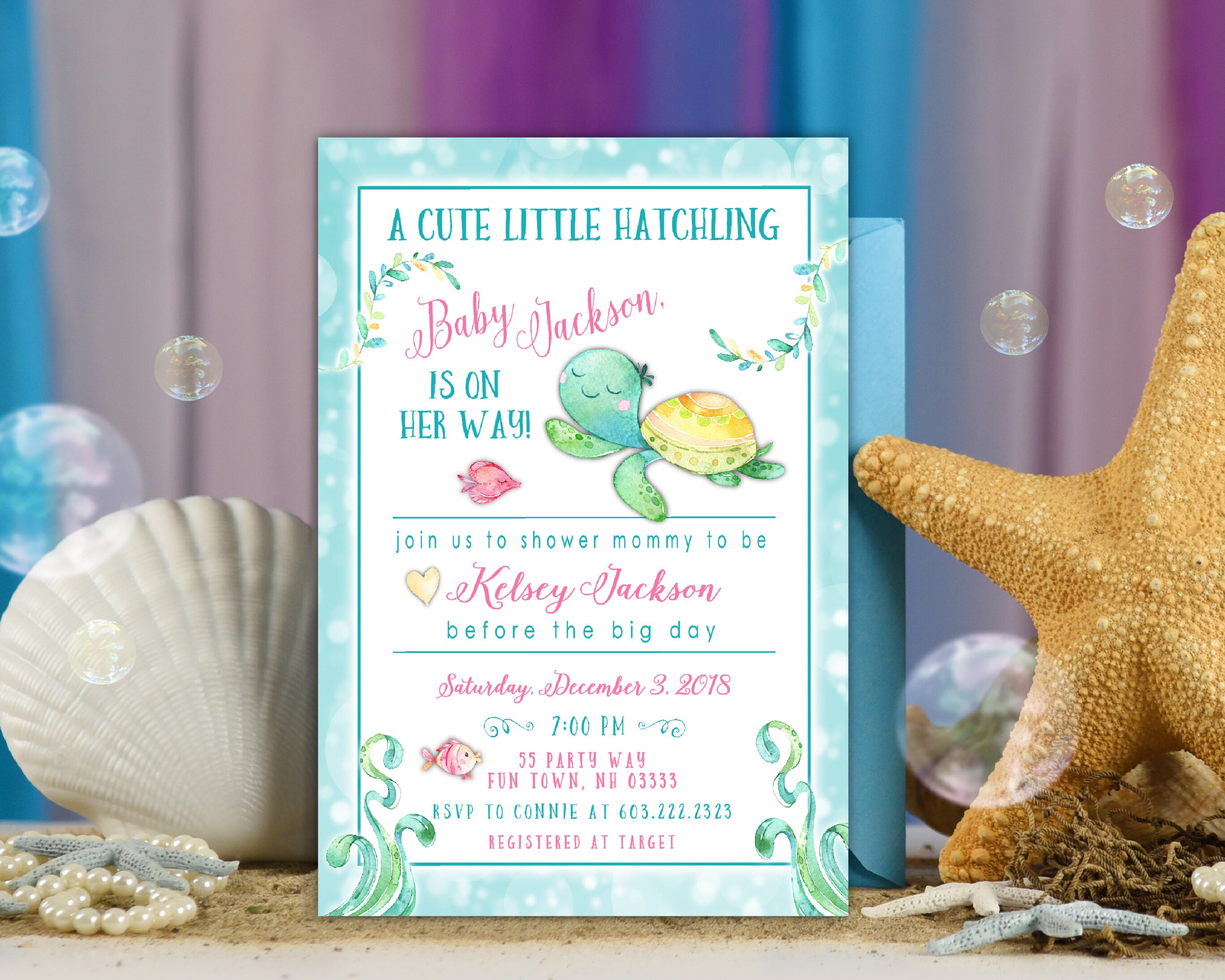 Turtle Baby Shower Invitation Girl Little Hatchling Etsy