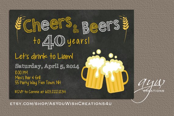 40th Birthday Party Invitation for Men's Birthday Party with Cheers and Beers Wording and Beer Mugs - Printable and Personalized for You Il_570xn