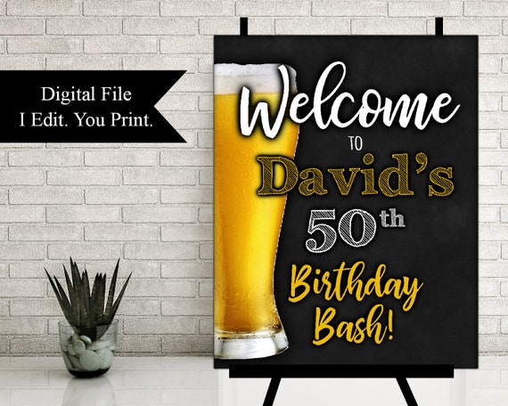 Welcome Sign for a Man's Birthday Party - Cheers and Beers Welcome Sign - Printable Sign - 16x20 - ANY AGE Il_570xn