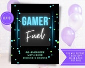 Food Table Sign for a Video Game Party - Video Game Party Sign, Party Food Sign, Birthday Party Sign, Gamer Fuel Sign, Printable - VIDGLOW2 Il_170x135