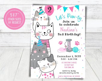 Cat Birthday Invitation Girl Cat Party Invitation Cat Party Invite Cat Invitation Kitty Party Invitation Cat Theme Party Invite Printable