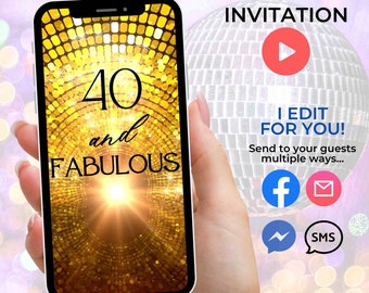 Womans 40th Birthday Invitation Forty and Fabulous Invite 40 and Fabulous Birthday Party Invitation Glam Video Invitation Digital Invite