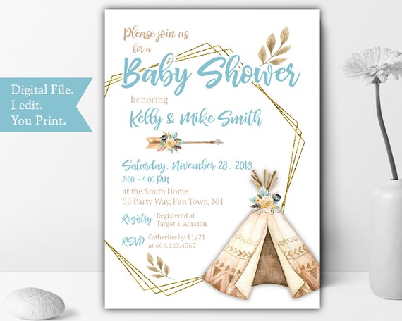 teepee baby shower invitations