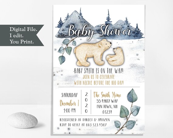 polar bear baby shower invitations