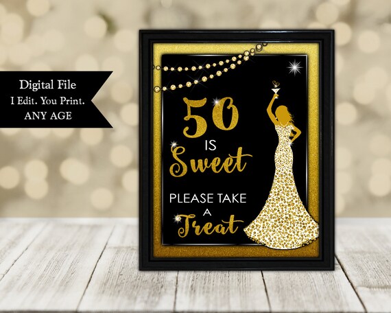 50 Is Sweet Please Take a Treat Sign for Womans Birthday Party, 50th Birthday Party Decor, 50 and Fabulous Party Decor Printable, DRESS50 Il_570xn