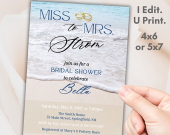 Miss to Mrs Bridal Shower Invitation Wedding Shower Ocean Shower Invitation Shower Invite Beach Miss to Mrs Wedding Shower Beach Printable