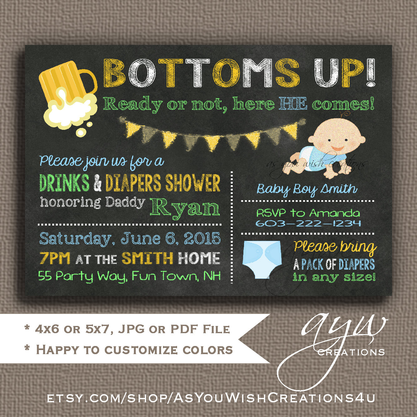 Diaper Party Invitation for a Dads Baby Shower on Chalkboard Etsy