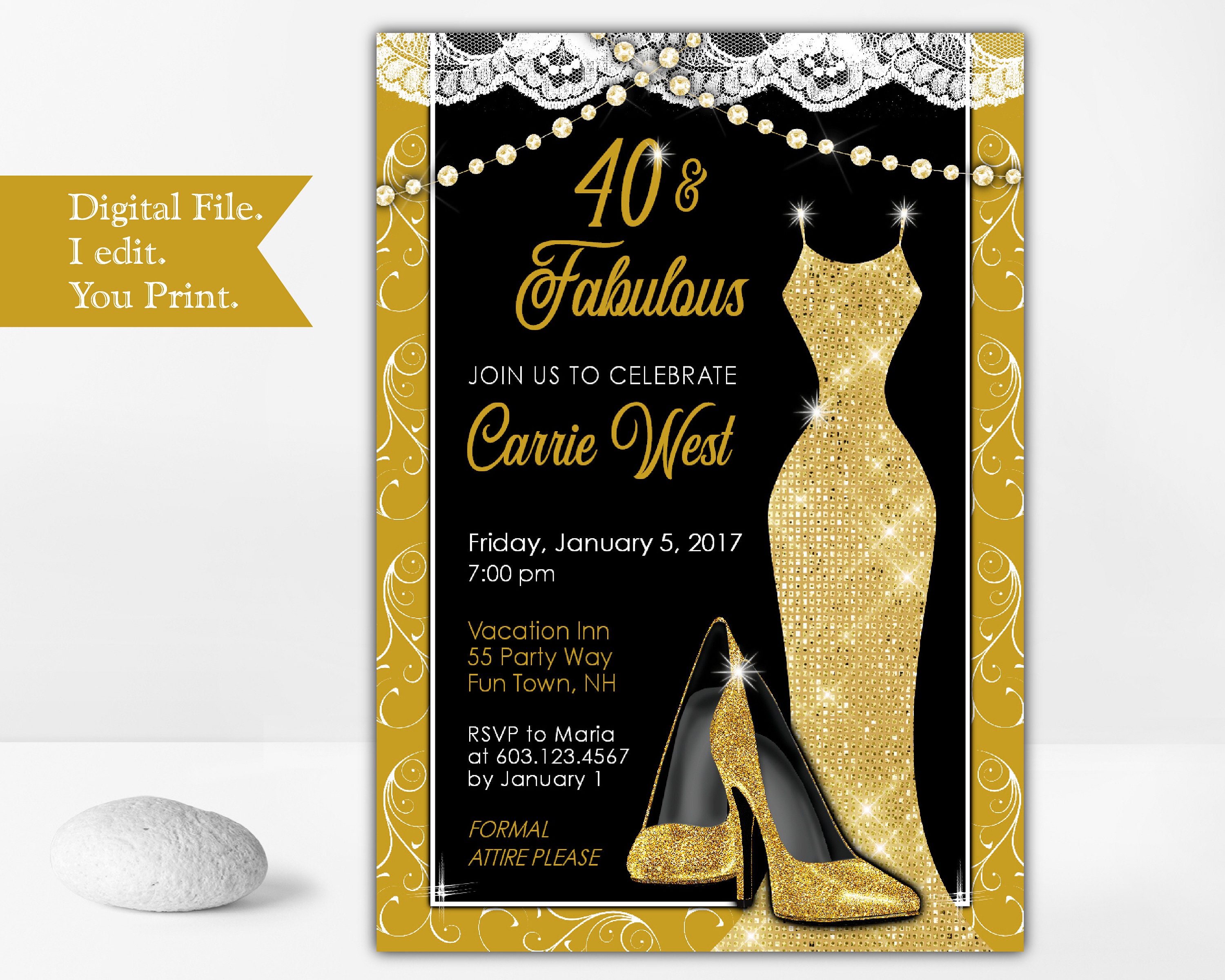 40 And Fabulous Womans Birthday Party Invitation Dress Etsy 