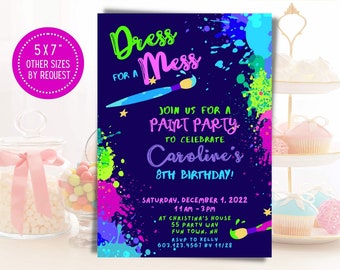 Painting Party Invitation Girl Paint Party Invite Dress For A Mess Party Art Party Girl Splatter Paint Birthday Party Printable Invitation