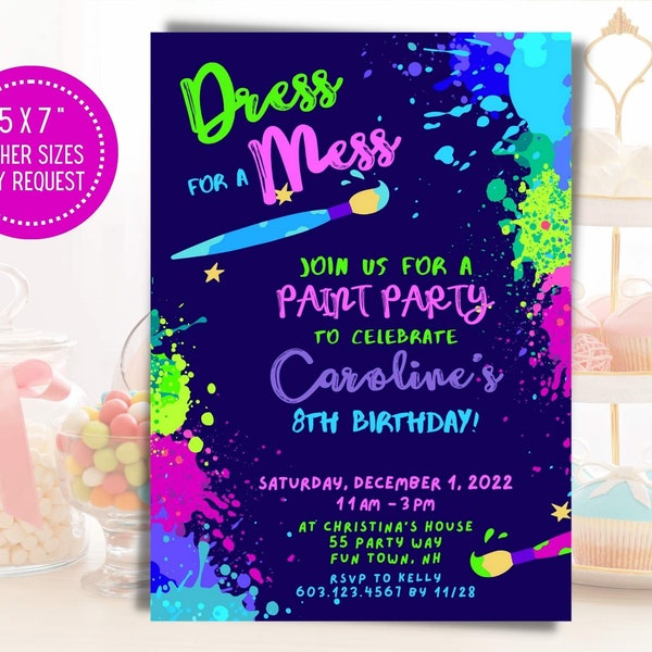 Painting Party Invitation for a Dress For A Mess Party Invite Girl Art Party Printable Invite for a Splatter Paint Invite for Boy Birthday