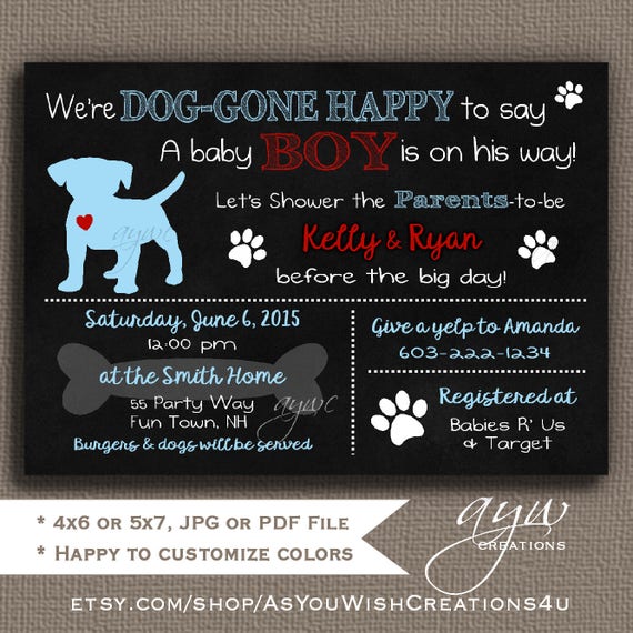 Dog Baby Shower Invitation Boy - Printable Digital File - Personalized for You - Chalkboard Background Il_570xn
