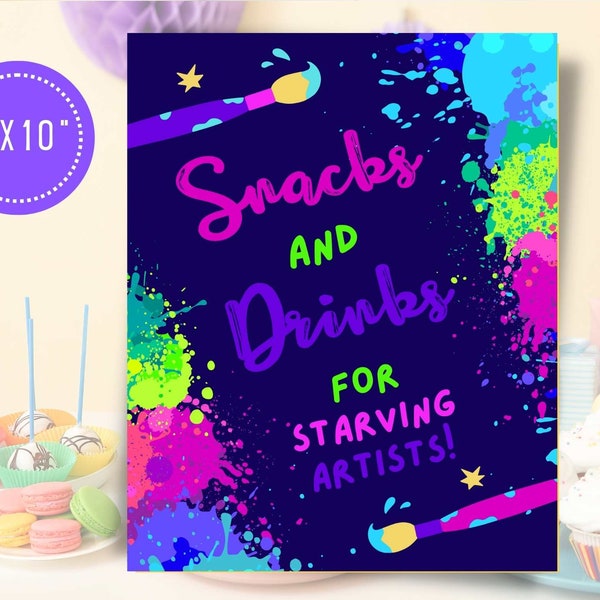 Art Birthday Party Food Sign - Paint Party Snacks and Drinks Sign - 8x10 - Art Party Tabletop Sign, Printable, Instant Download, PAINT1