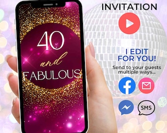 40th Birthday Video Invitation Woman 40 and Fabulous Video Invite Animated Birthday Party Invitation Elegant Party Invite Forty and Fabulous