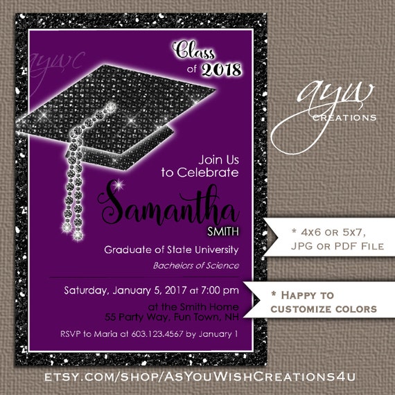 Unique Graduation Party Invitation Bling Cap Glitter Party ...