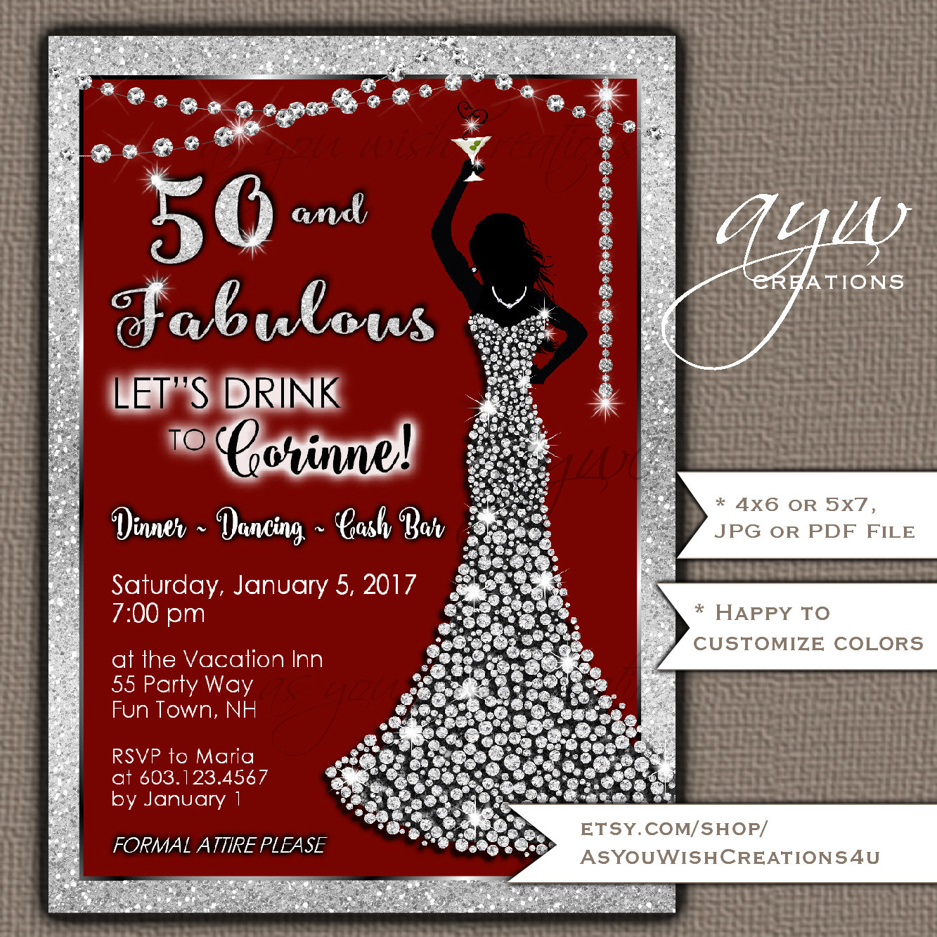 50th Birthday Party Invitation For The Woman Who Is Fifty And Etsy