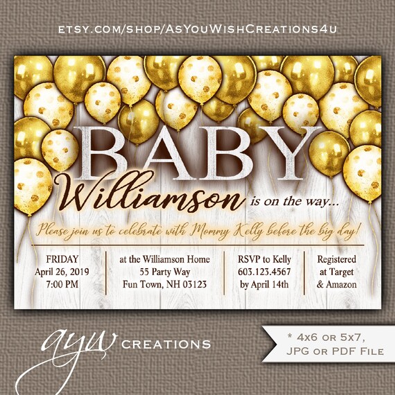 Balloons Baby Shower Invitation Girl Or Boy Gender Neutral Invite