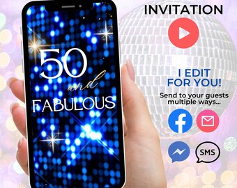 50th Birthday Party Invitation Video Invitation 50 and Fabulous Party Video Invite Womans 50th Party Invite Glam Sparkle Invitation Elegant