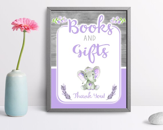 Books And Gifts Sign For Baby Shower Elephant Baby Shower