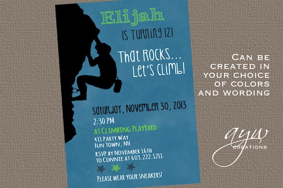 Rock Climbing Birthday Party Invitation Boy Rock Climbing Party