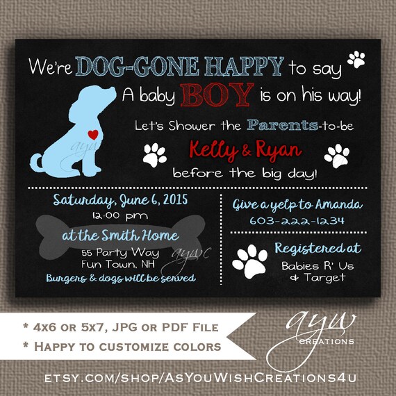 Golden Retriever Baby Shower Invitation Boy - Printable Digital File - Personalized for You - Chalkboard Background Il_570xn