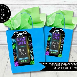 Video Game Party Favor Tags - Gift Tags for a Glow Video Game Party, Printable Decor for a Gaming Party on Black Background, VIDGLOW1