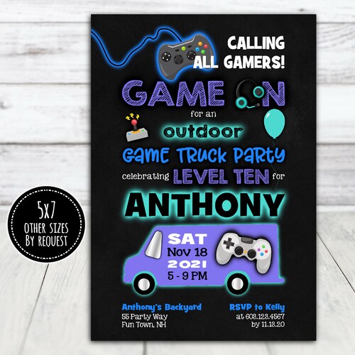 Video Game Truck Birthday Party Invitation Game Truck Party Etsy