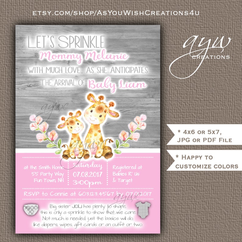 Giraffe Baby Shower Invitation Girl Printable Digital File Etsy Giraffe Baby Shower Invitation Girl Printable Digital File Etsy