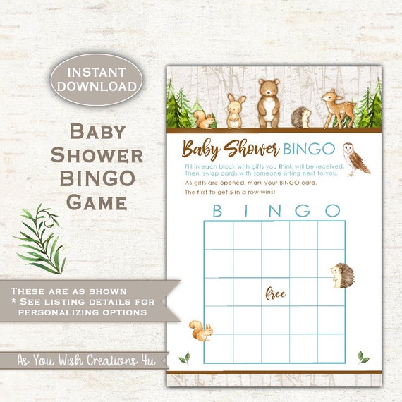Woodland Baby Shower BINGO Game for Boy - BINGO Game - Baby Shower Game in Woodland Theme - Printable Instant DOWNLOAD - WDLND6 Il_570xn