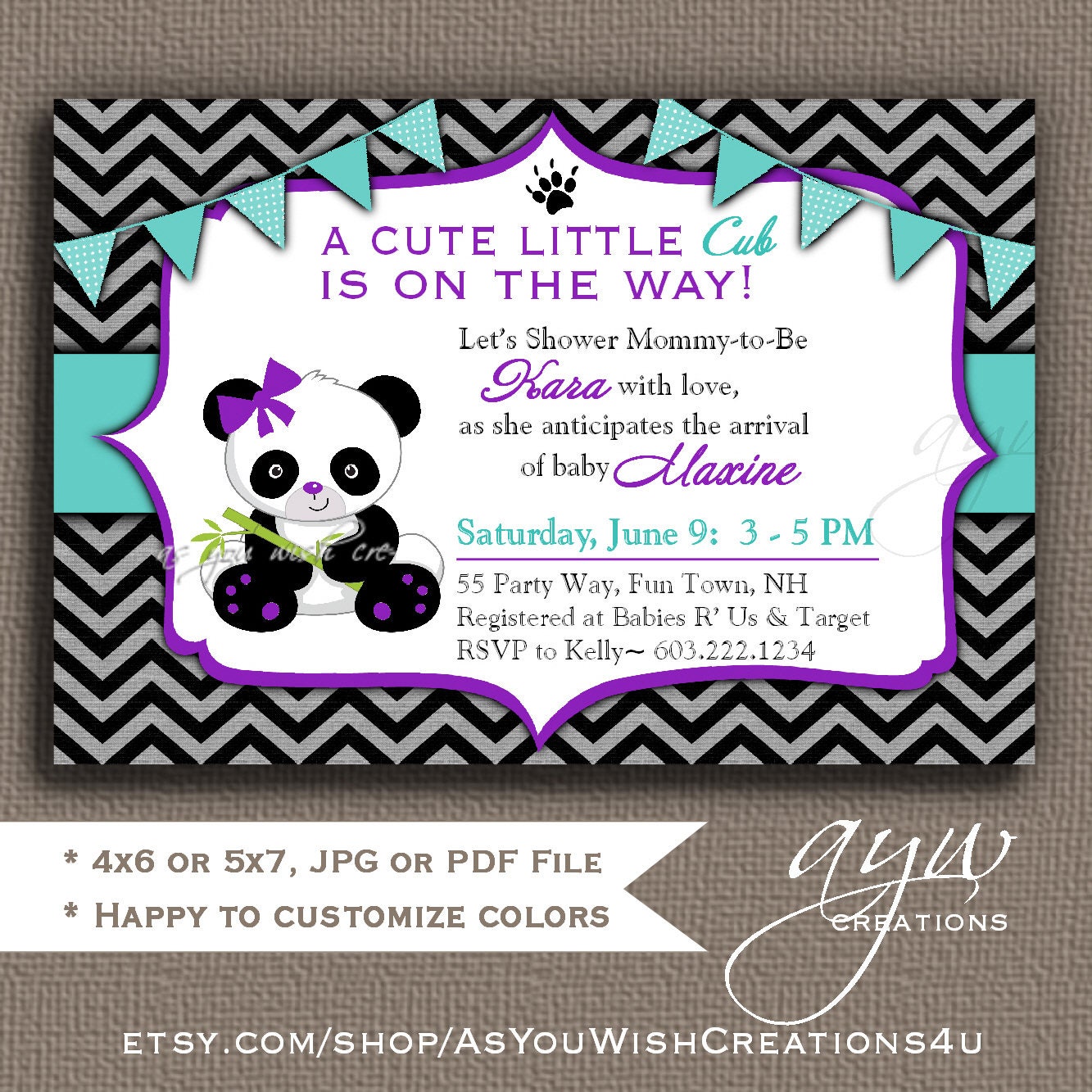 Panda Baby Shower Invitation Girl Printable Digital File | Etsy
