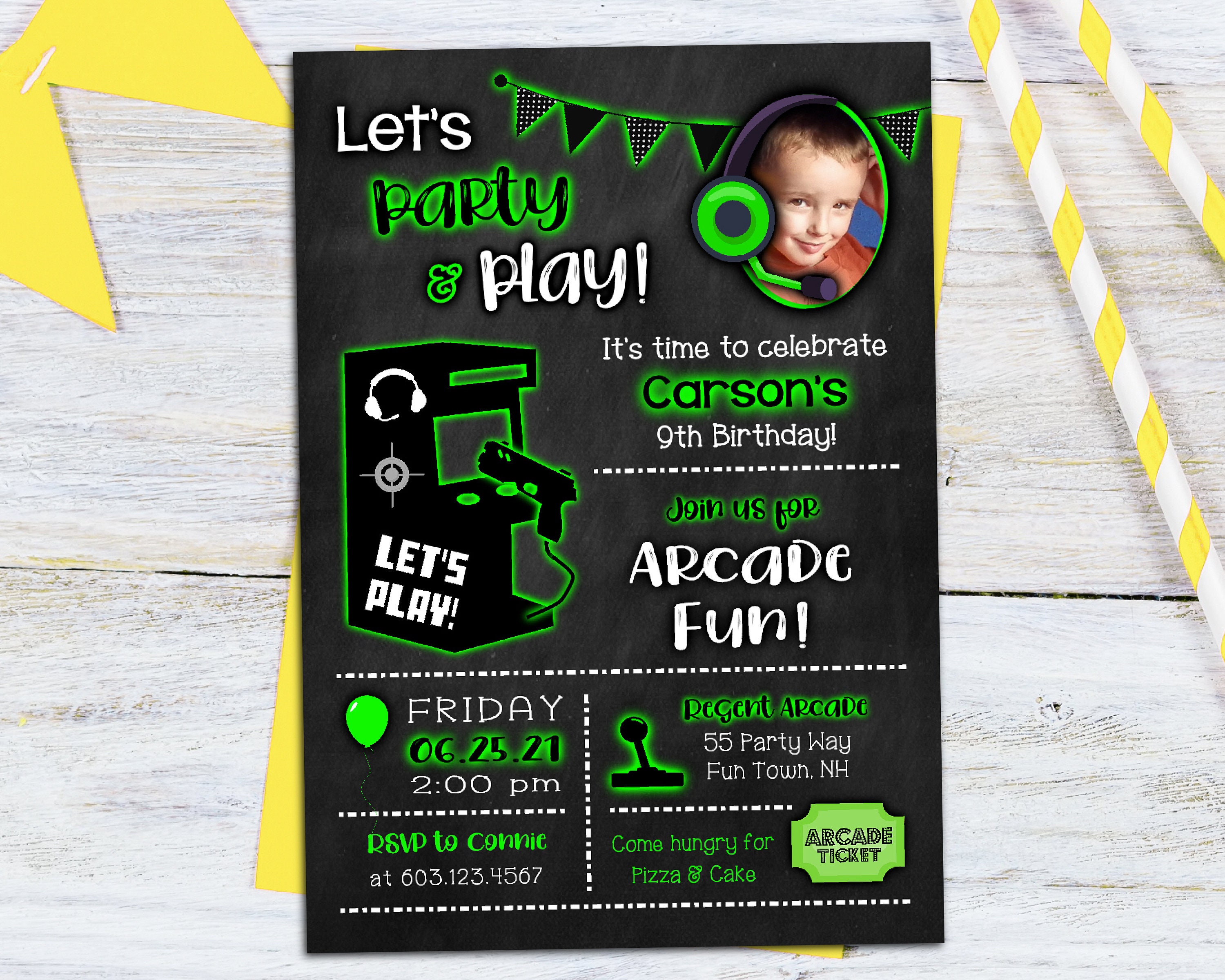 arcade birthday party invitation boy arcade games party etsy