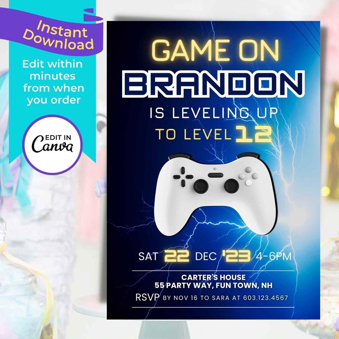Video Game Birthday Party Invitation Gamer Invite Arcade Party Invite ...