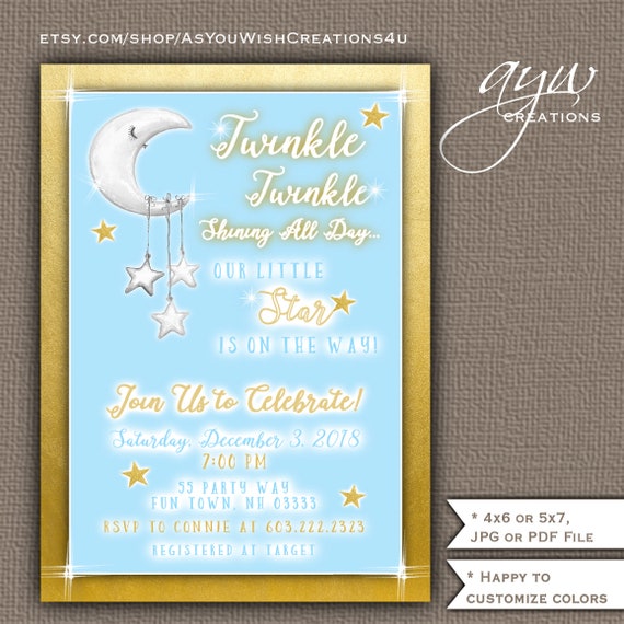 Twinkle Twinkle Little Star Baby Shower Invitation Boy Blue Gold Baby Shower Invitation Printable Baby Shower Invite Twinkle Little Star Boy Il_570xn