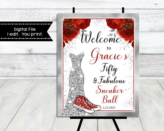 Sneaker Ball Welcome Sign for a Woman's Birthday Party - Welcome Sign for a Sneaker Ball - Personalized Floral Poster - SNKRBALL1 Il_570xn