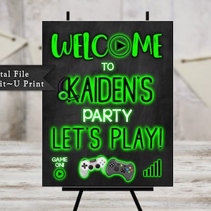 Welcome Sign for a Video Game Birthday Party Sign for a Video Game Party Sign Personalized Gamer Party Sign Glow Party Sign Printable Poster