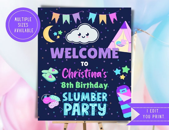 Welcome Sign for a Girls Slumber Party - Pajama Party Welcome Sign - Sleepover Party Welcome Sign - Personalized Party Sign - SLUMBER1 Il_570xn
