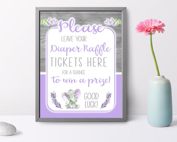 Diaper Raffle Ticket Sign For Baby Shower Elephant Baby Shower