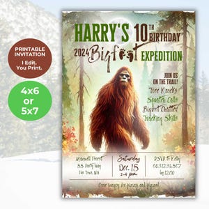 Sasquatch Birthday Party Invitation for Boy Sasquatch Party Invite for Man Outdoor Adventure Party Sasquatch Invitation for Bigfoot Lover