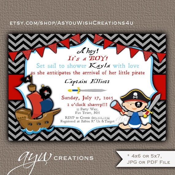 Pirate Baby Shower Invitation Boy Printable Digital File