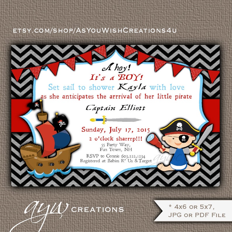 Pirate Baby Shower Invitation Boy Printable Digital File | Etsy