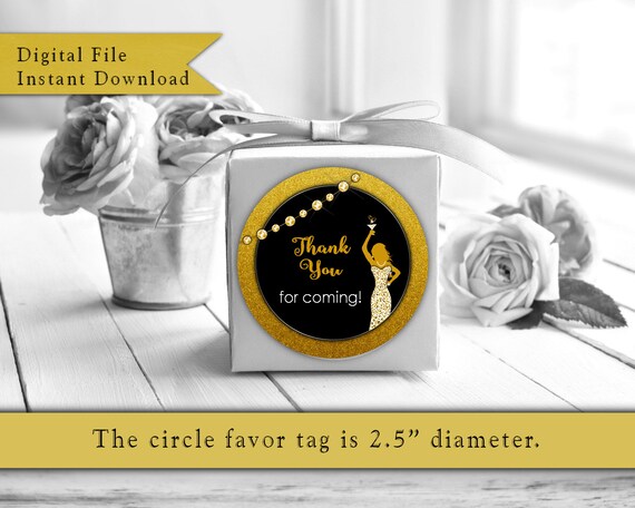 Favor Tags for Woman's 40th Birthday Party Printable, INSTANT DOWNLOAD, 40 and Fabulous Favor Tag, Black Gold - Womans Party Decor - DRESS40 Il_570xn