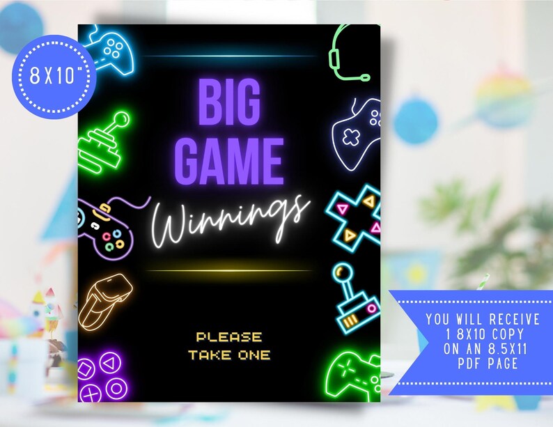 Party Favor Sign for a Video Game Party Video Game Goodie Bag Party Sign, Party Favor Sign, Birthday Party Sign, Printable VIDGLOW1 image 1