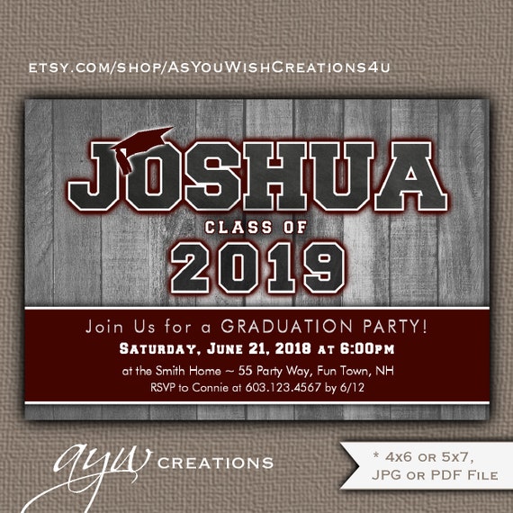 Graduation Party Invitation for a Boy on Wood Background, Printable, College Graduation Invite, High School Graduation, 8th Grade Graduation Il_570xn