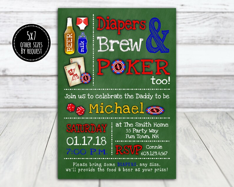 Poker Diaper Party Invitation for a Poker Beer and Diapers Etsy