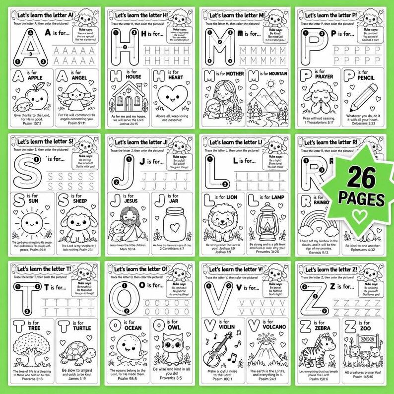 My First Bible Alphabet Coloring Book, Christian ABC Tracing Worksheets ...